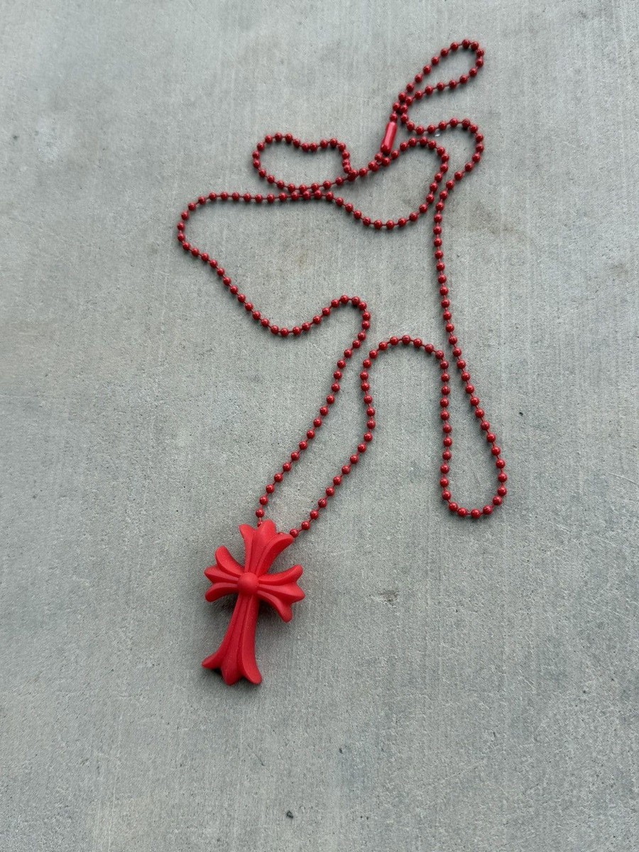 Chrome Hearts Silichrome Cross Necklace Red Brand New | eBay