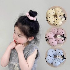 Kids Flower Hair Scrunchie Heart Print Elastic Hair Tie for Girls Accessories