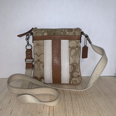 COACH Small Crossbody Classic C Fabric/Leather Brown Tan Adjustable Strap