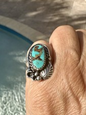 VTG Native American Navajo Sterling 925 Real Turquoise Ring, Sz 3.75 Signed