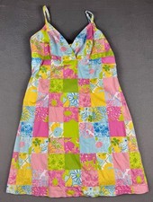 Lilly Pulitzer Dress WHITE LABEL Multi Rainbow Patch Patchwork Size 4 Vintage  