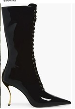Jeffrey Campbell Pointed Toe Patent Leather Gold.Heel Boots US 7 $369