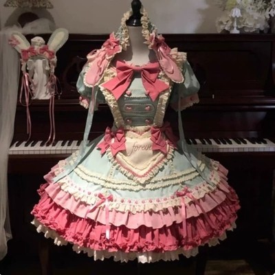 Japanese Women Lolita Ruffle Jsk Suspender Three Layers Kawaii Sweet Dress