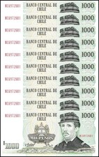 Chile 1000 Pesos, 2007, P-154g.2, UNC X 10 PCS