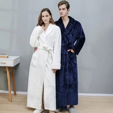 Adults Soft Fleece Shawl Collar Dressing Gown Pockets Bath Robe Plus Size Towel