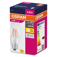 Osram Led-Lampe, Klassische Kolbenform, 4 W, Warmweiß, E27, 470 Lm, 2700 K, 1000