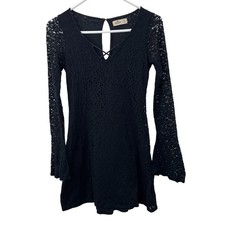 Vintage Hollister Lace Dress Black XS Bell Sleeve Whimsigoth Fairy Grunge