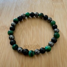 Triple Protection Obsidian, Hematite  Green Tiger Eye Stone Bracelet 8  Unisex