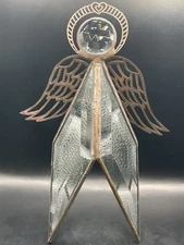 VTG Leaded Stained Beveled Clear Glass Free Standing  Rustic Angel #77