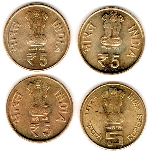 2009-14 - 5 RUPEE INDIA REPUBLIC 4 UNC BRASS RARE COINS - WT. 6 GRAM EACH # E - Image 4 of 4