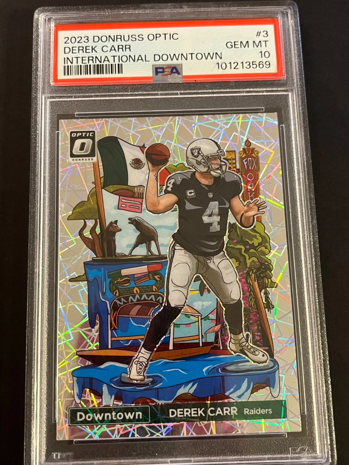 Deal for 2023 Panini Donruss Optic International Downtown Derek Carr #3 PSA 10 SSP🔥🔥🔥