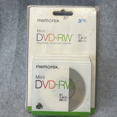 Memorex Mini  DVD-RW Single Sided 2x 1.4 GB 30 Minute Media 3pack-NEW/SEALED
