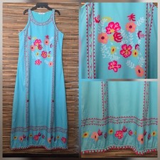 MISSLOOK Vibrant Color Flowers Tassel Summer Vacation Long Maxi Sky Blue Dress M