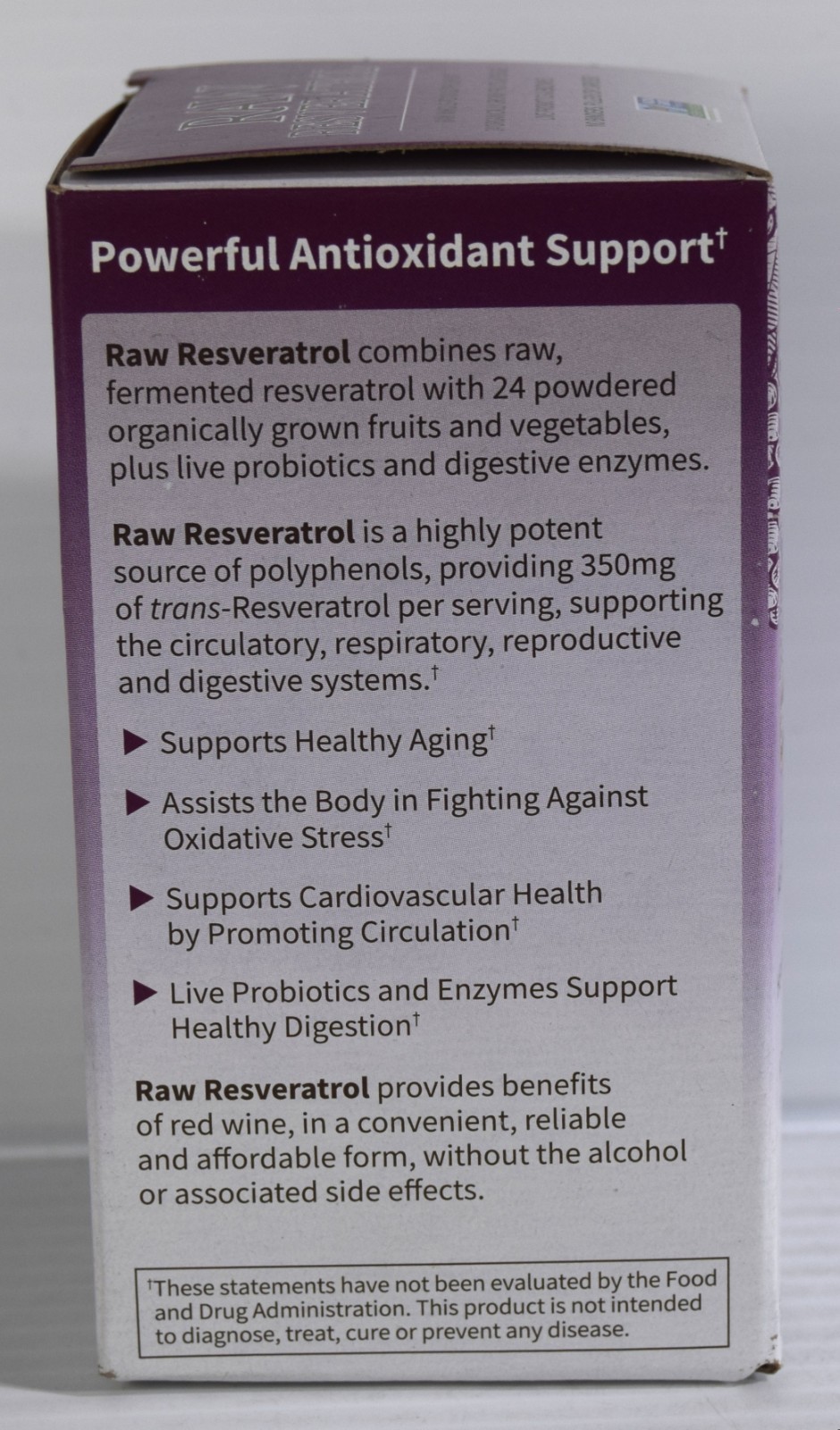 Garden of Life RAW Fermented RESVERATROL 350 mg 60 Vegan Capsules Exp. 11/2027