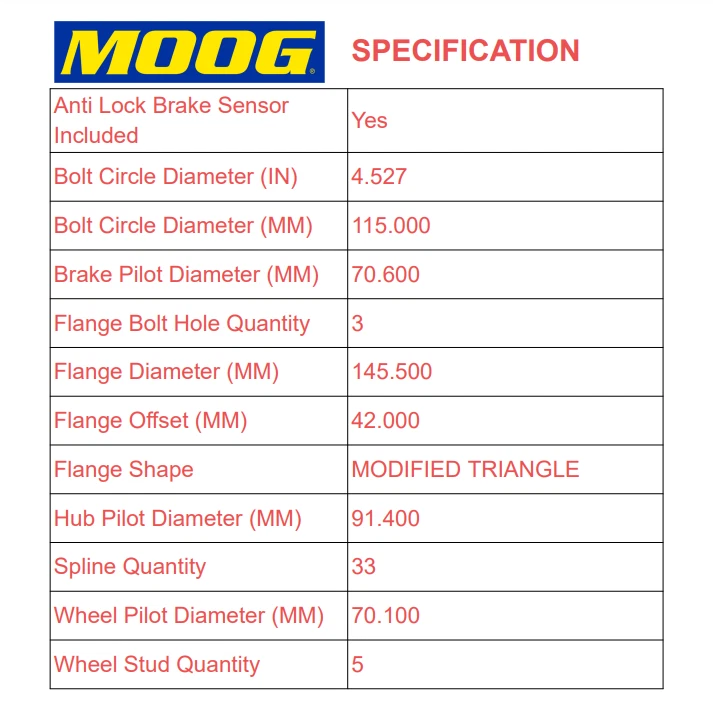 Rolamento de cubo de roda dianteira MOOG FWD para 2000 - 2008 Chevy Impala Pontiac Grand Prix - Imagem 3 de 4