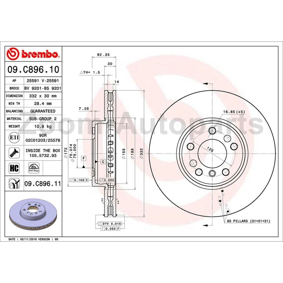 Kit de rotores de freno delanteros y pastillas de freno Brembo OE para BMW X5 2000-2006 Foto 2 de 4