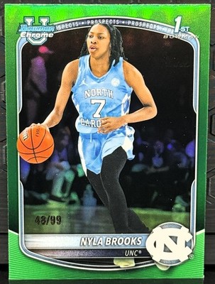 2025-26 Bowman Chrome U 1st Bowman #BCP-63 Nyla Brooks Green Refractor Border/99