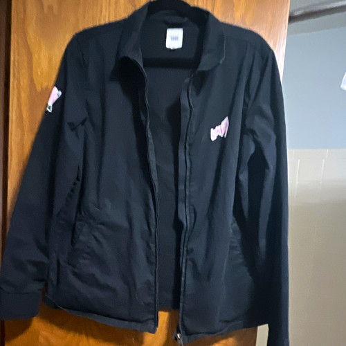 VANS lady Teens M Black Full Zip Jacket Graphic Print Back Logo Stand-Up Collar