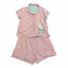 Hello Kitty by Sanrio Girls Pink Pajama Set Size L 14/16 Shorts Button Up