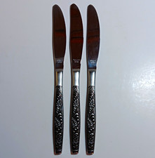 Set of 3 Stainless Steel Dinner Knives, Silver Floral Handle, Japan