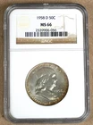 1958-D FRANKLIN HALF DOLLAR NGC MS66 906056 - UNIQUELY TONED REVERSE
