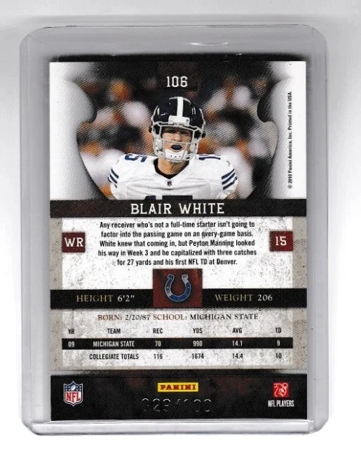 2010 Panini Plates & Patches Infinity Silver Blair White RC 106 029/100 - Image 2 of 2