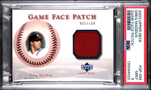 2003 GREG MADDUX PSA 9 UPPER DECK POP 1 GAME WORN PATCH ATLANTA BRAVES #'d /100 