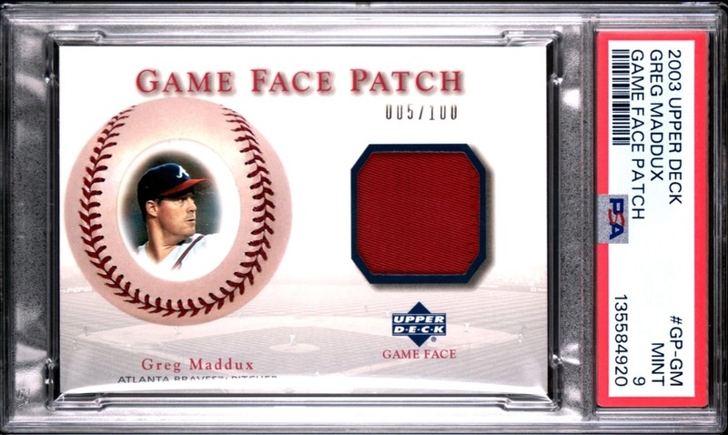 2003 GREG MADDUX PSA 9 UPPER DECK POP 1 GAME WORN PATCH ATLANTA BRAVES #'d /100