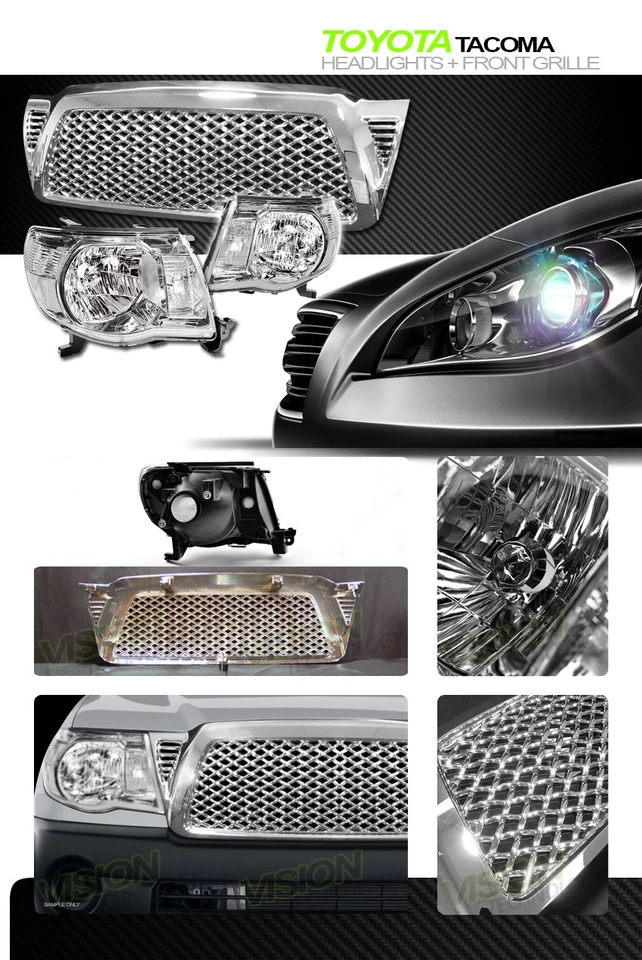 Faros cromados para estacionamiento para 05-11 Tacoma NB con rejilla de parachoques de capó de malla Foto 2 de 2
