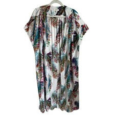 Umgee Kimono Duster Multicolor Feather Print Open Front Sz Large Boho Hippie