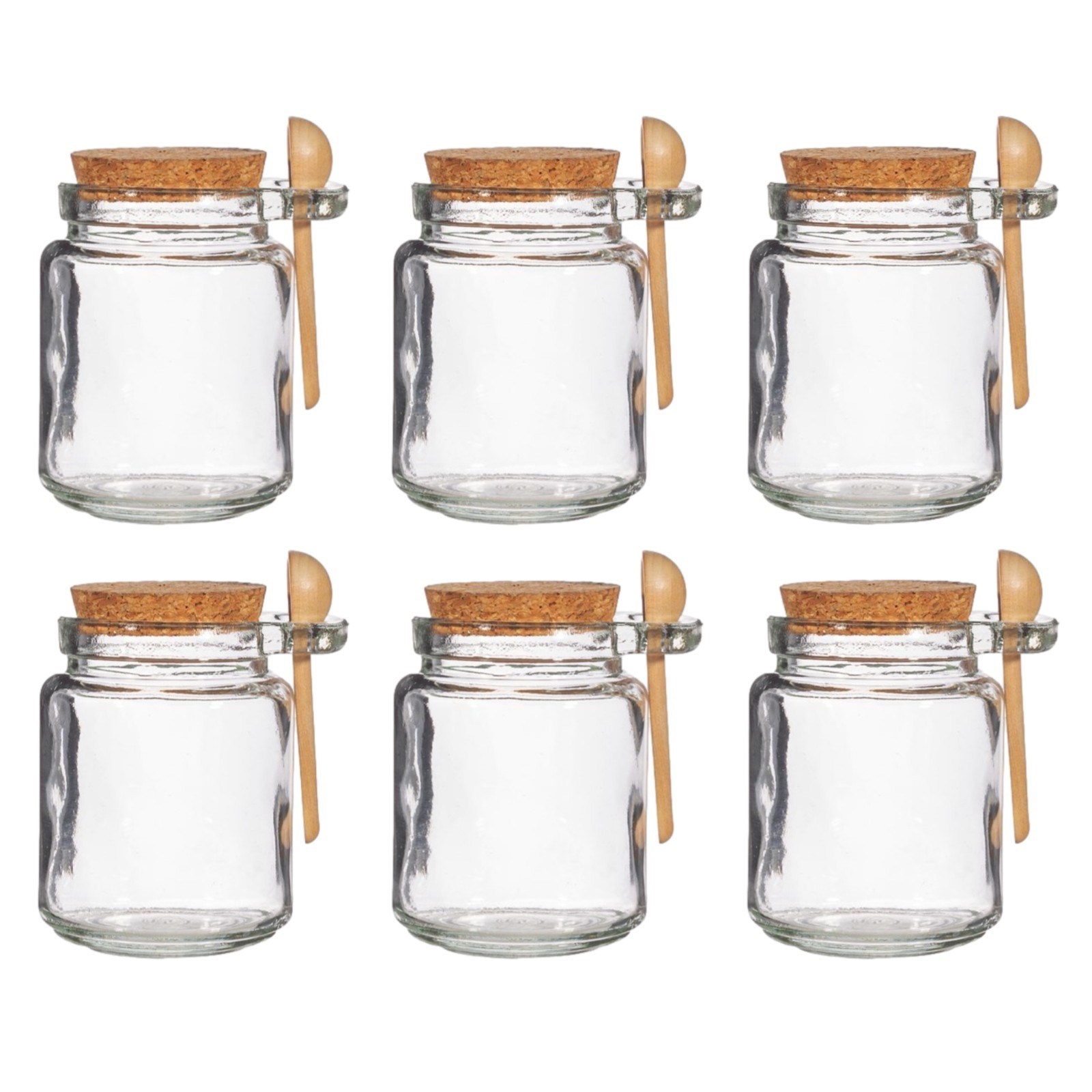6Pc Glass Jars Airtight Cork Top, Wooden Spoon 250ML Storage Herb Spices Kitchen