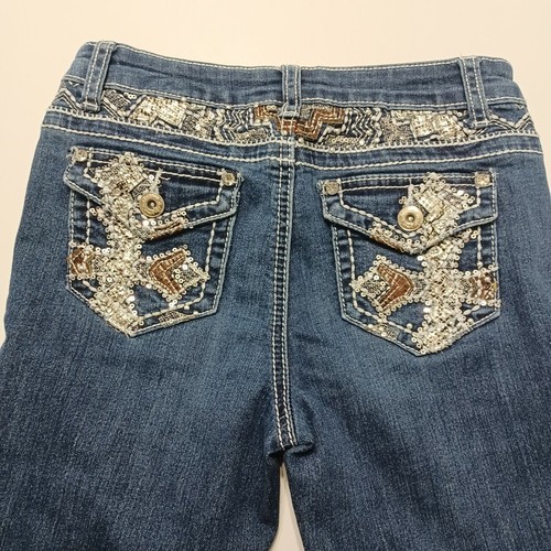 Revolution Revolt Girl Skinny Jean Cross Blue Stretch Dark Wash Pocket Denim 12 - Picture 6 of 12