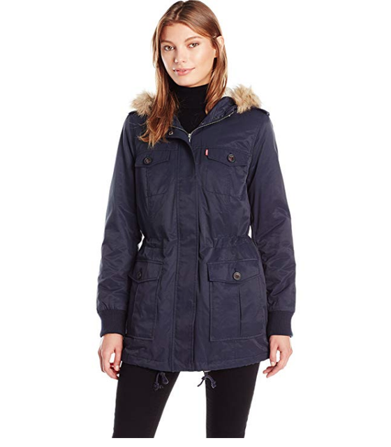 levi's women's bunny sherpa lined hooded coaches parka jacket