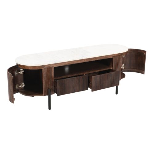 Vetrex Modern Wood 2 Drawers TV Cabinet With Marble Top & Metal Legs Living Room - Picture 3 of 5
