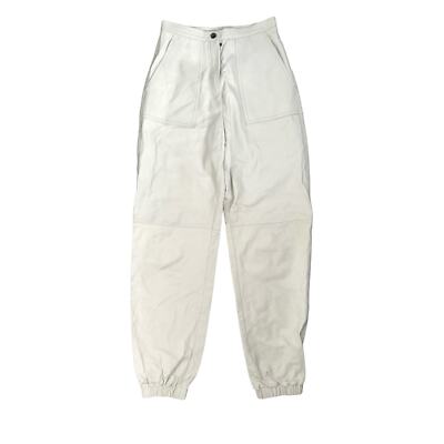Longchamp White Italian Lamb Leather Pants Tapered Joggers High Rise Pants Sz 36