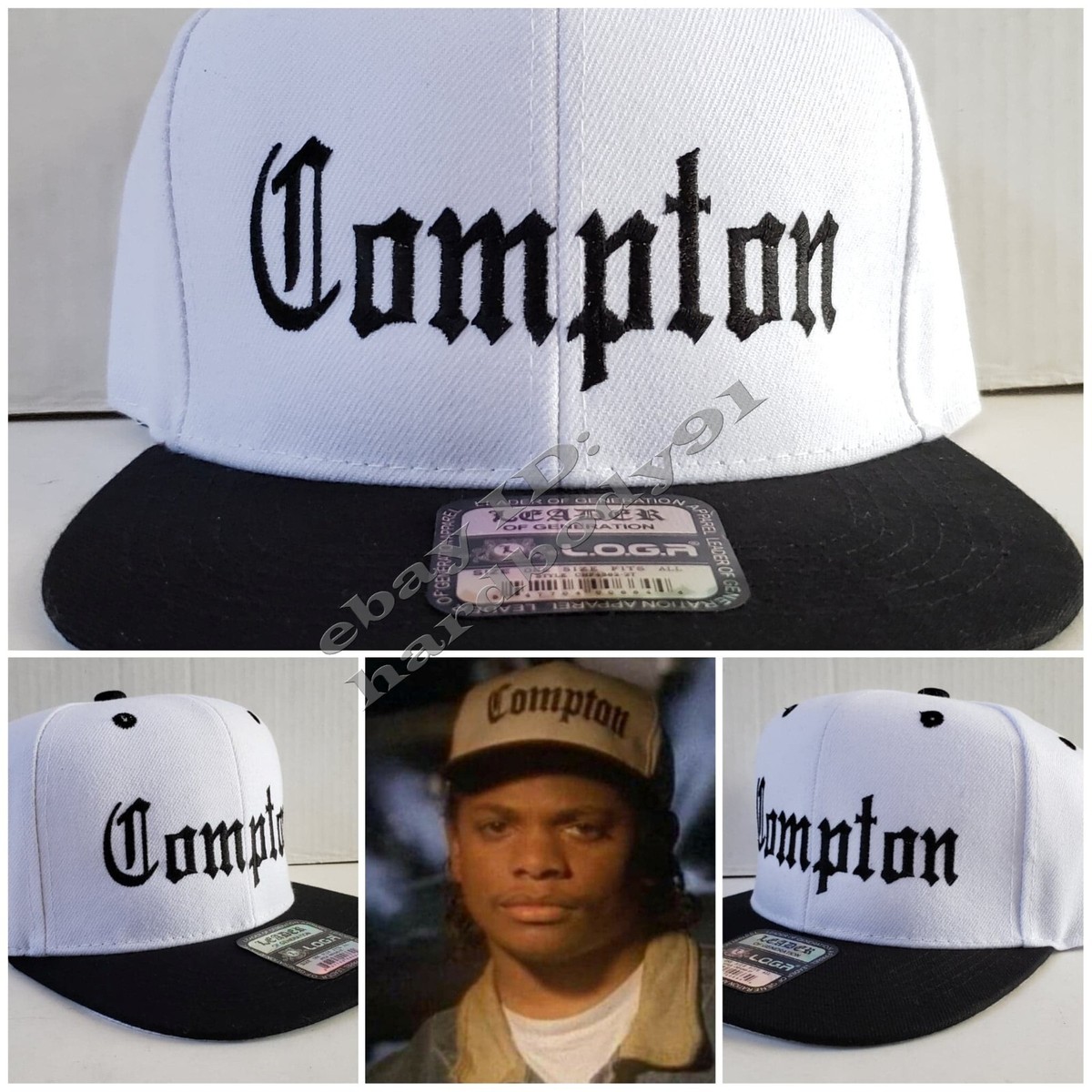 RARE White Cap Black Brim Eazy E Compton Snapback Hat NWA