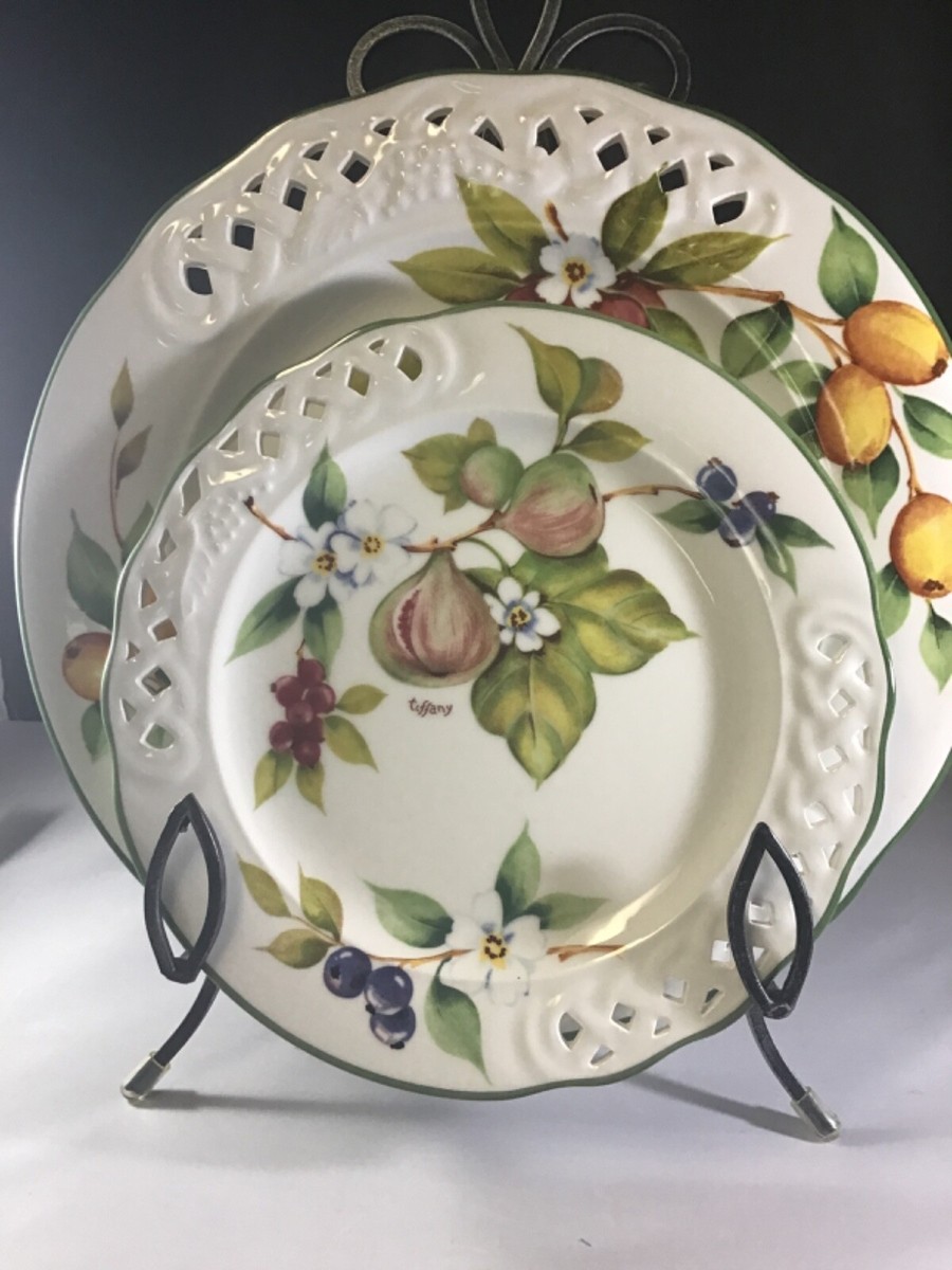 vintage Brunelli tiffany signed fig fruit and flower reticulated