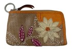Fossil Tan Orange Multi Color Leather Flower Print Zip Pouch Wallet