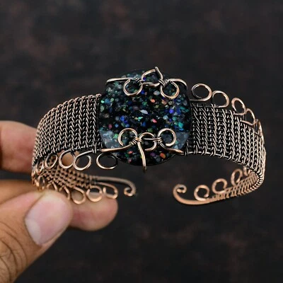 Black Ethiopian Opal Copper Bestie Gift Wire Wrapped Adjustable Cuff - Image 1 of 4