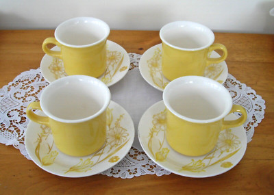 Vintage Royal China Enchanted Garden Vendome Yellow Coffee Cups & Saucers ~Seto4
