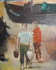 Vintage impressionist oil painting figures portrait