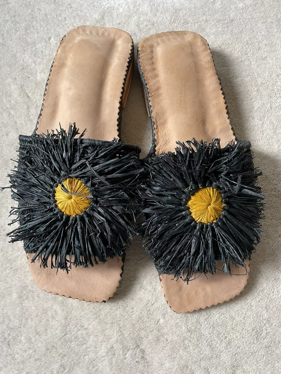 Handmade In Marrakech Morocco Navy Raffia Slides 8.5 9 eBay