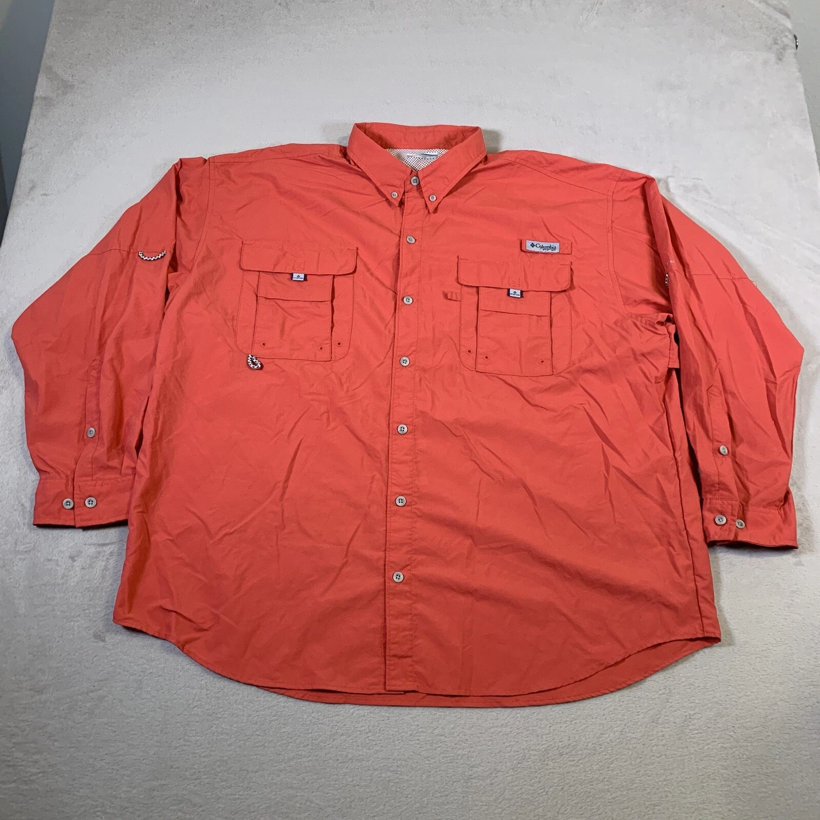 Columbia PFG Mens Seafoam Red Button Up Fishing Shirt Sz 2XL Vented Lightweight