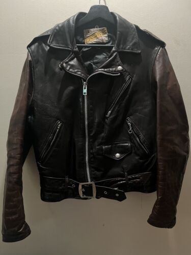 VINTAGE 70s SCHOTT PERFECTO TWO TONE LEATHER MOTORCYLE JACKET  SIZE 38 - Picture 1 of 5