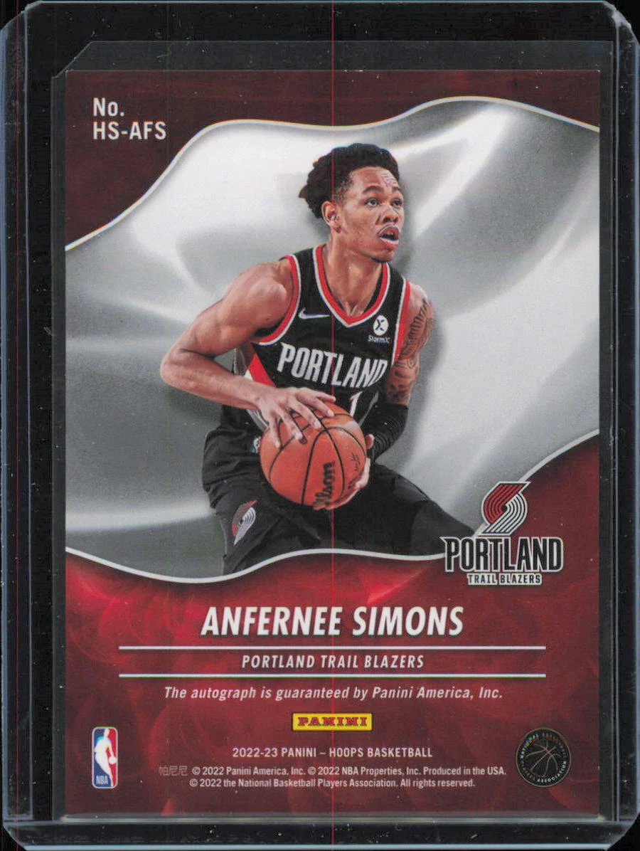 Anfernee Simons 2022-23 Panini Hoops Hot Signatures Auto Blazers Autograph