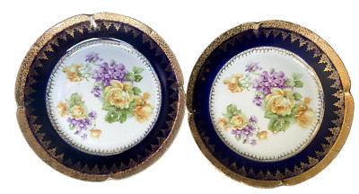 Colbert Blue Plates with Yellow Roses. Unbranded. 19cm Diameter. 