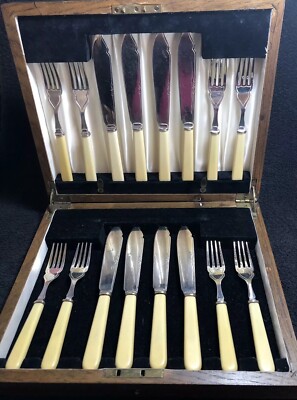 Vintage Silver Plated Fish Cutlery -Set Of 16 Pieces By Thomas Turner Co  UK