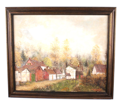 Old Town Cityscape Vintage Oil Painting On Canvas Signed Karl Heinz Moll