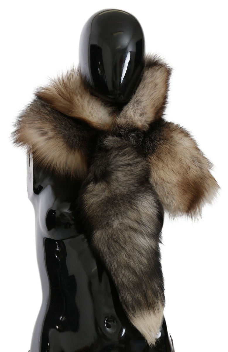 【VIP価格】DOLCE & GABBANA Black Silver Fox Fur Wrap DOLCE & GABBANA Fox Tail Fur Shawl Neck Wrap Cover Brown