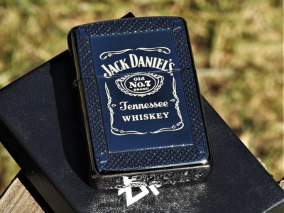Jack Daniels Zippo Lighter - Black Ice Armor Case - Old No. 7